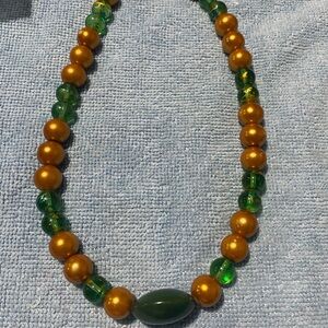 Elegant Green and Gold Beaded Necklace